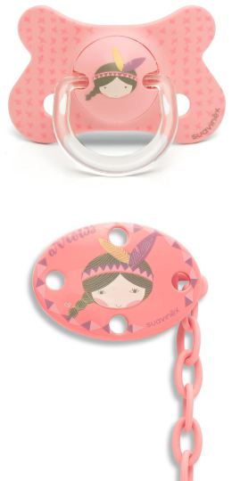 Anatomical Silicone Pacifier + Pink Indian Oval Brooch Anatomical Silicone Pacifier + Pink Indian Oval Brooch